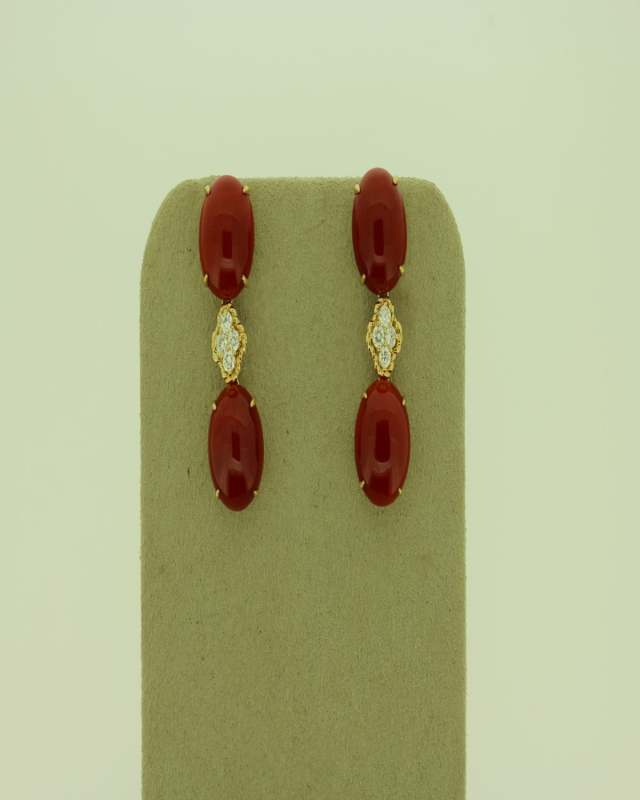 18KY CORAL & DIAMOND EARRING